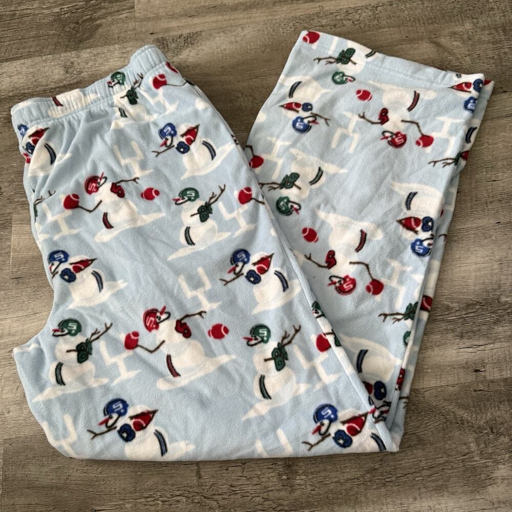 Croft & Barrow Fleece Pants Mens Large Football Snowmen Cozy Warm Lounge NEW